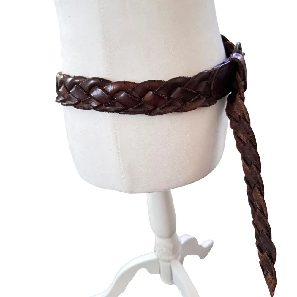 Leather Island Vintage thick Braided Leather Belt‎ Dark Brown Bill Lavin size 38